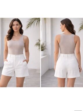 Zara White High-Waist Tailored Shorts